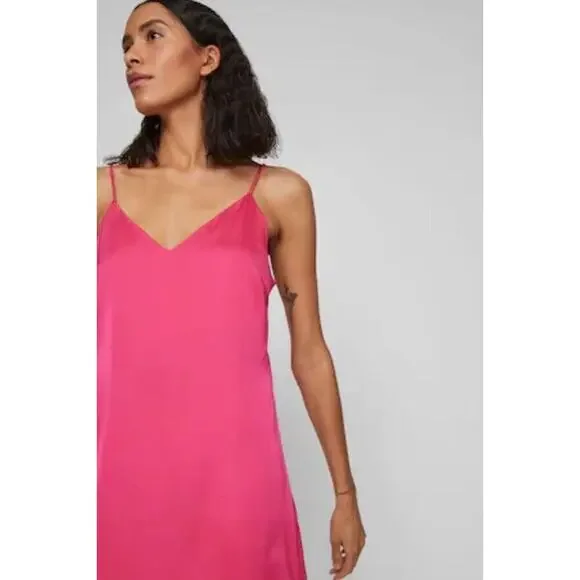 aritzia hot pink dress V Neck Aritzia Slip Dress Aritzia Wilfred Hot Pink Slip Dress Straps  Lightweight Satin Size